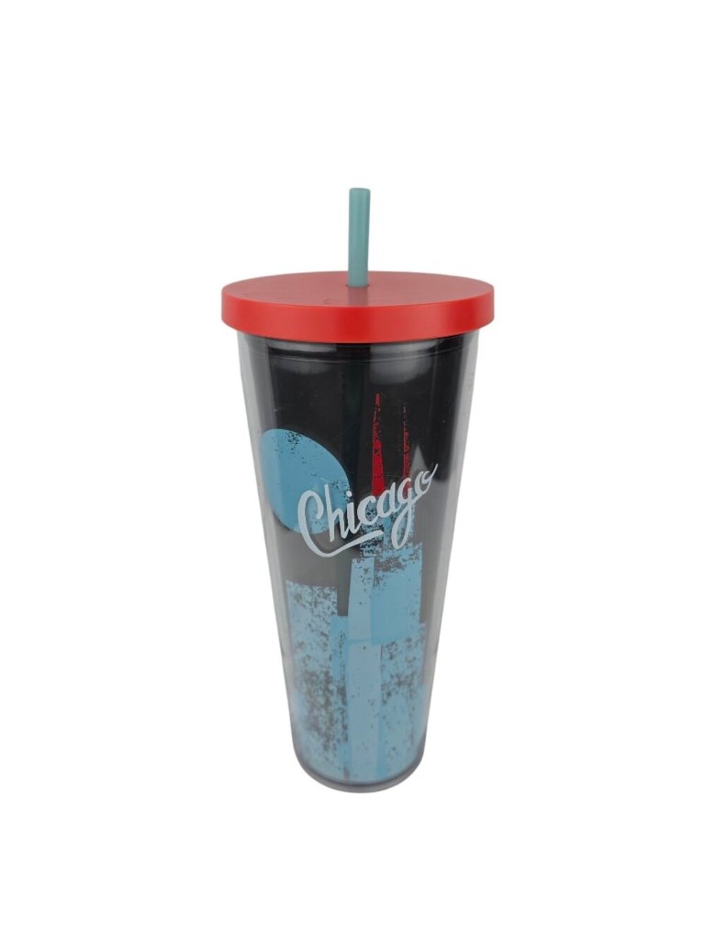 Starbucks Chicago Blue Skyline 24oz Venti Acrylic Cold Travel Mug Tumbler 9"